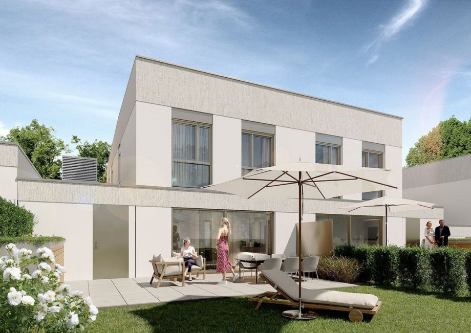 Gartenansicht bei Tag Doppelhaush�lfte N�rtingen