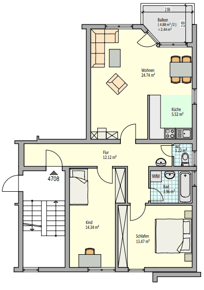 Wohnungsgrundriss 3. OG Etagenwohnung N�rtingen